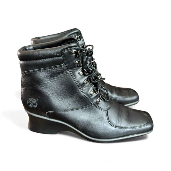 Timberland Women’s Black Leather Wedge Ankle Boots / SZ: 10 - Picture 5 of 10